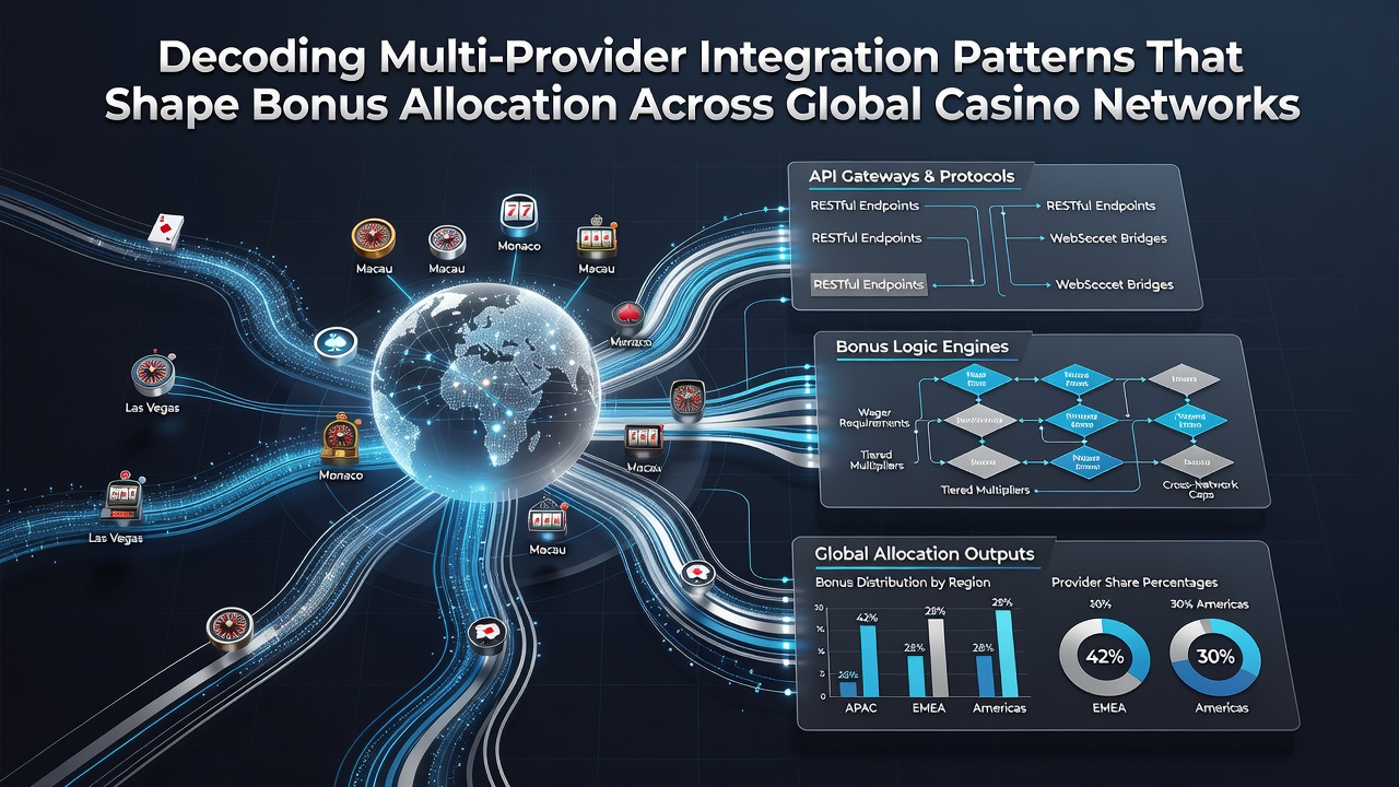 Diagram van bonusallocatie patronen in internationale casino netwerken met API-connecties