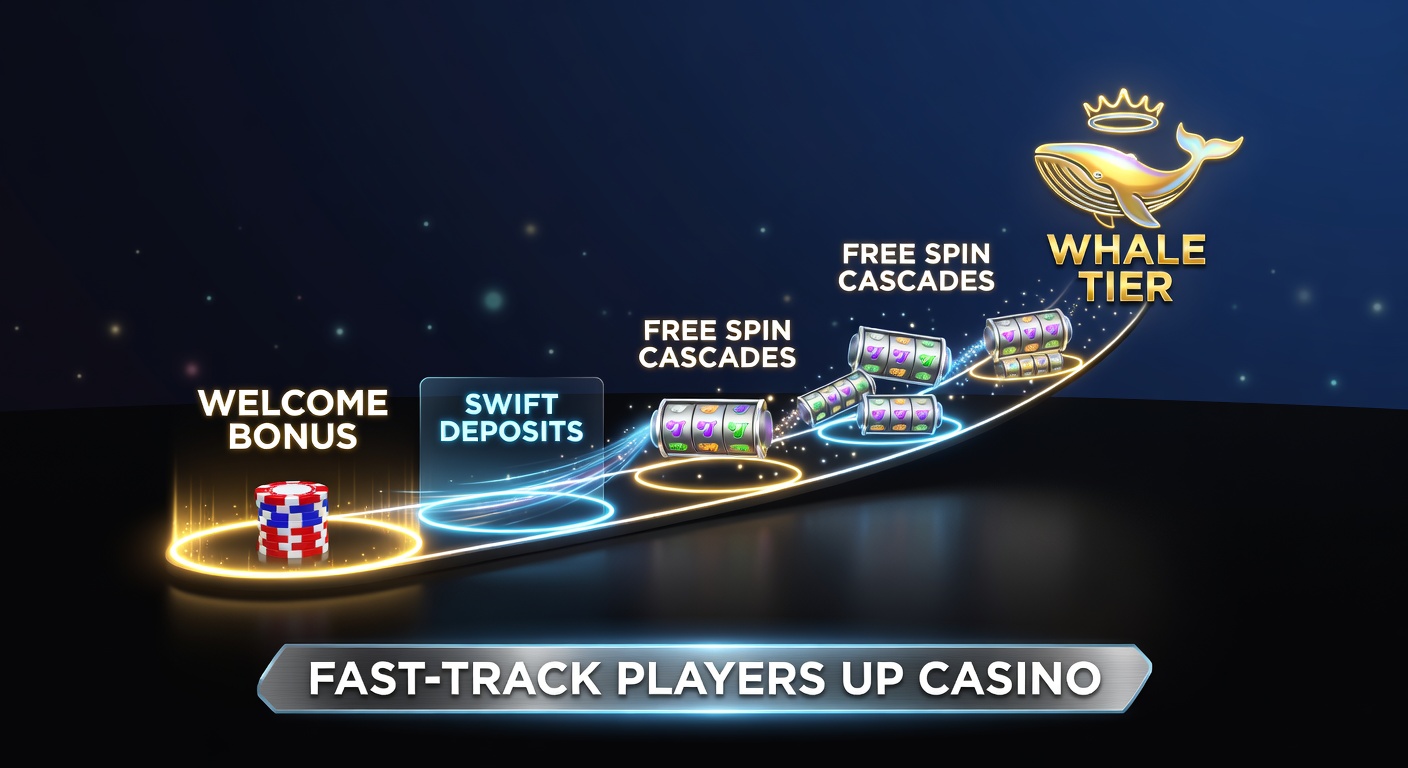 Spelerinterface met loyalty tier ladder, knoppen voor snelle deposits en een cascade van gratis spins op een slotspel