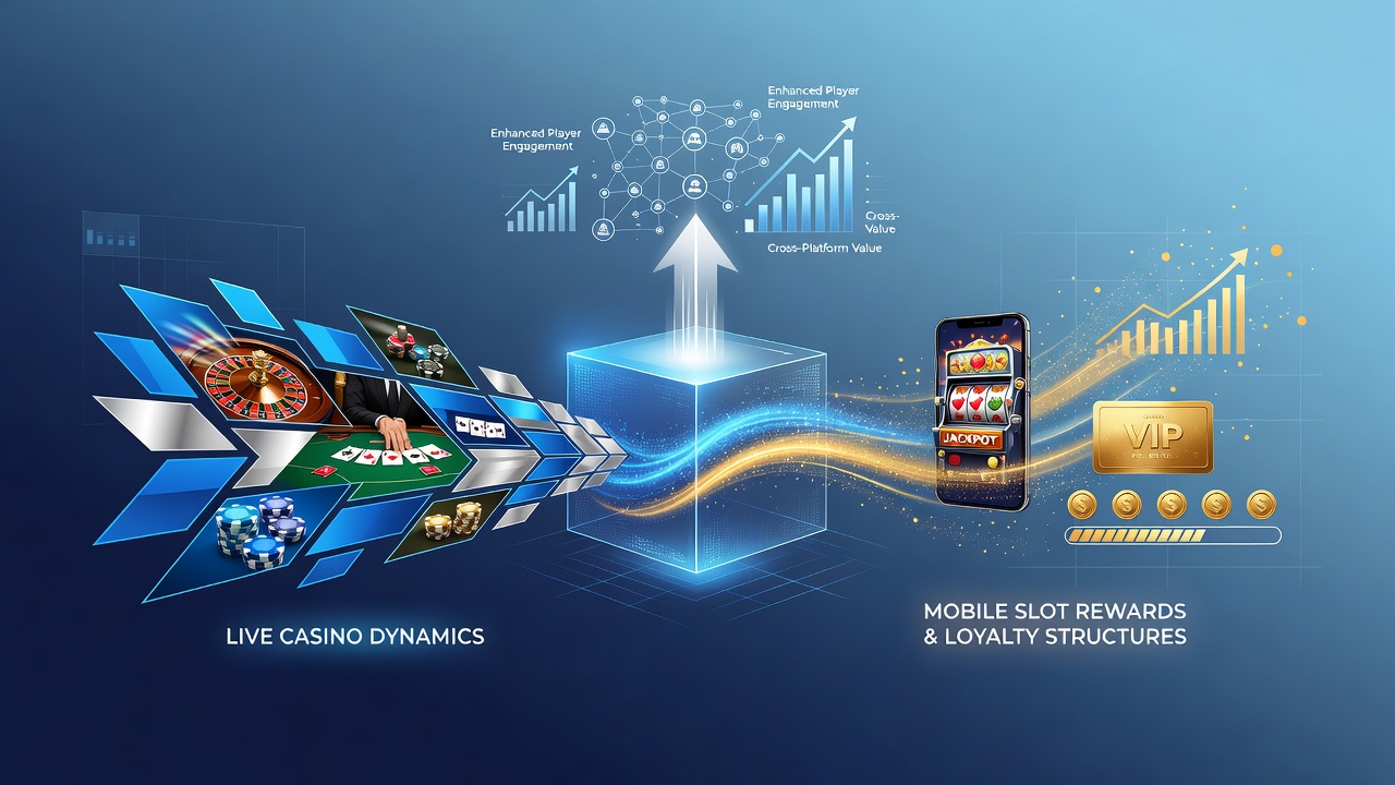 Illustratie van game providers die live casino dynamiek combineren met mobiele slot beloningen en loyaliteitsstructuren