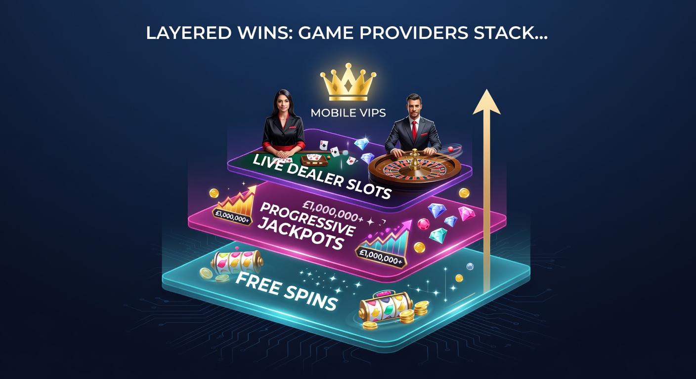 Schermafbeelding van een mobiele slot met gestapelde free spins, jackpotmeters en live dealer overlay voor VIP-spelers