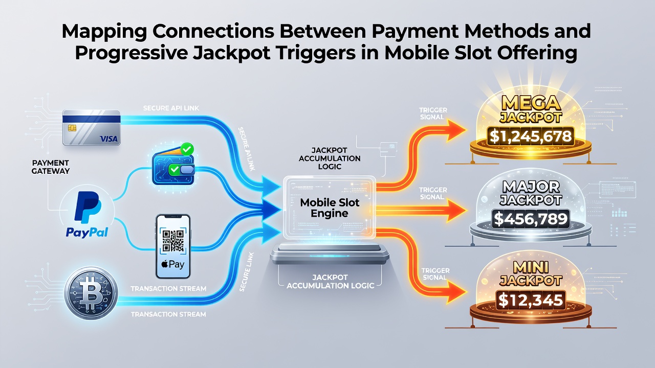 Diagram dat verbanden toont tussen mobiele betalingen en jackpot activering in slot spellen