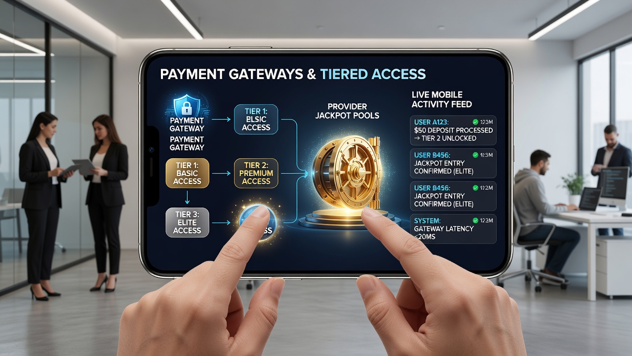 Mobiele live spellen met gelaagde jackpottoegang via betalingsverwerkers