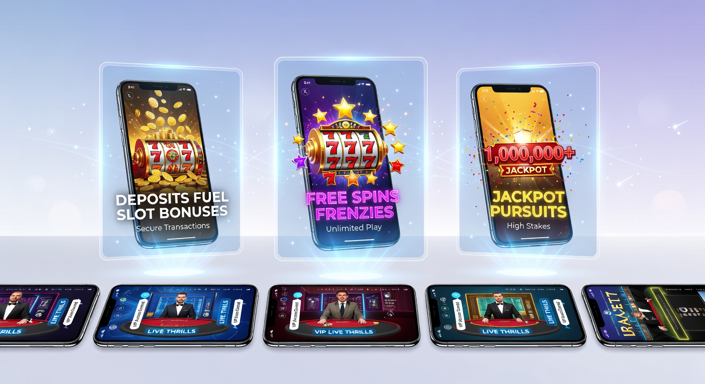 Schermafbeelding van een mobiel casino met betalingsopties en draaiende slots die bonussen activeren
