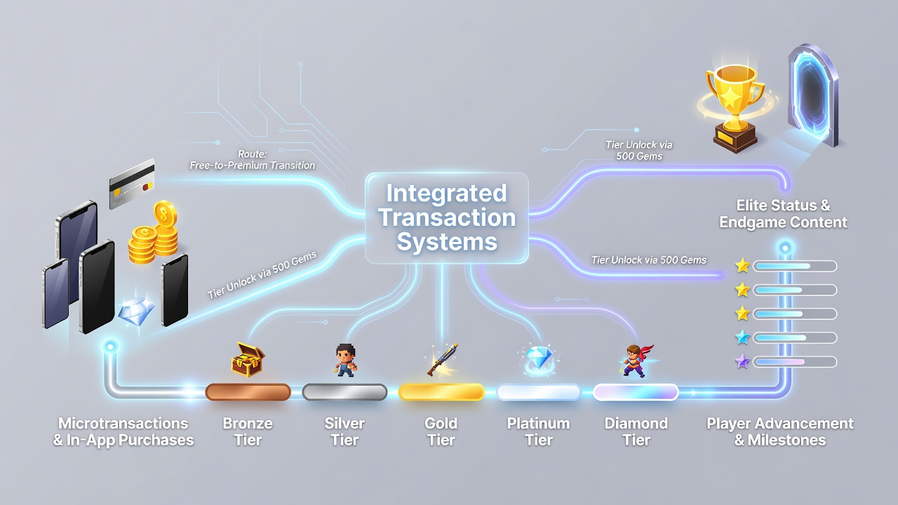 Detail van beloningsniveaus en transactiepaden in smartphone games