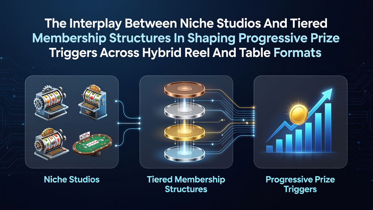 Illustratie van niche game studios die hybride reel- en tafelspellen ontwikkelen met progressieve jackpot triggers